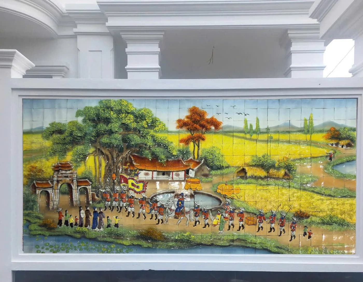 Tranh Gốm Đắp Nổi "Vinh Quy Bái Tổ" - tranh gốm sứ Bát Tràng đắp nổi - ảnh 3