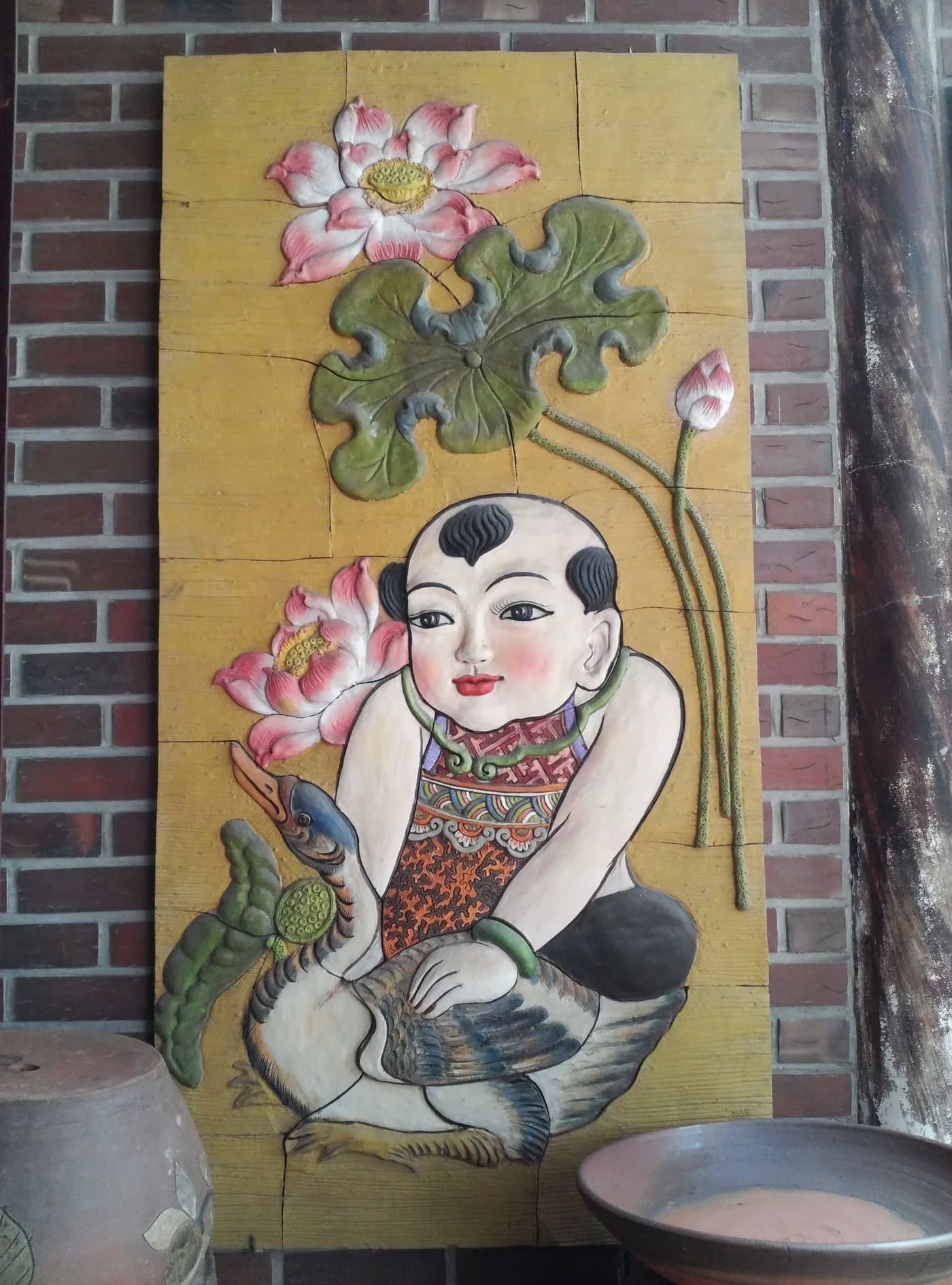 Bộ Tranh Gốm Đắp Nổi Đông Hồ "Vinh Hoa - Phú Quý" - Tranh Gốm Sứ Đắp Nổi
