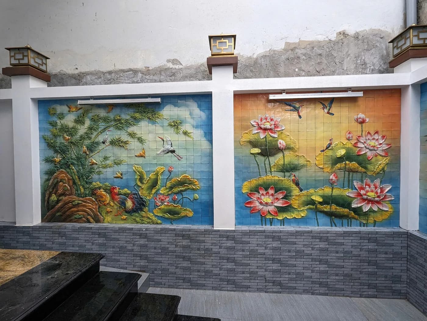 Phúc Lộc Viên Mãn - tranh gốm sứ Bát Tràng đắp nổi